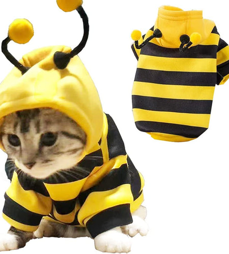 Pet Bee Halloween Costume Dog Hoodies Cat Holiday Cosplay Warm Clothes Puppy Cute Hooded Coat Christmas Outfits for Cat and Small Dogs (Yellow, X-Large)