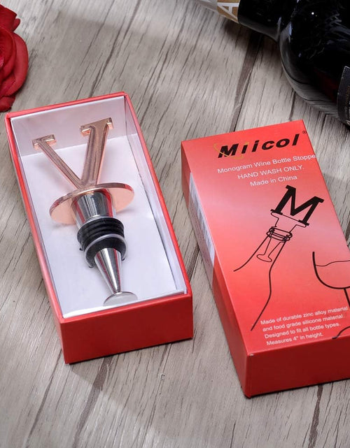 Load image into Gallery viewer, Wine and Beverage Bottle Stopper with Rose Gold Finish-Perfect Presents/Gift Idea for Valentines Day, Mothers Day, Fathers Day, Thanksgiving Day,E-Initial (Letter E)

